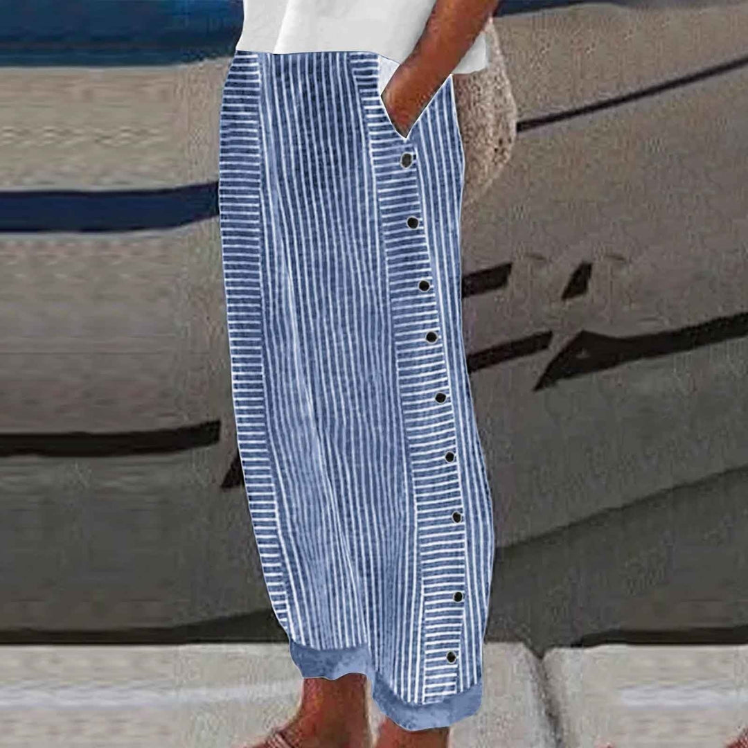 Sera - Striped Button-Accent Pants